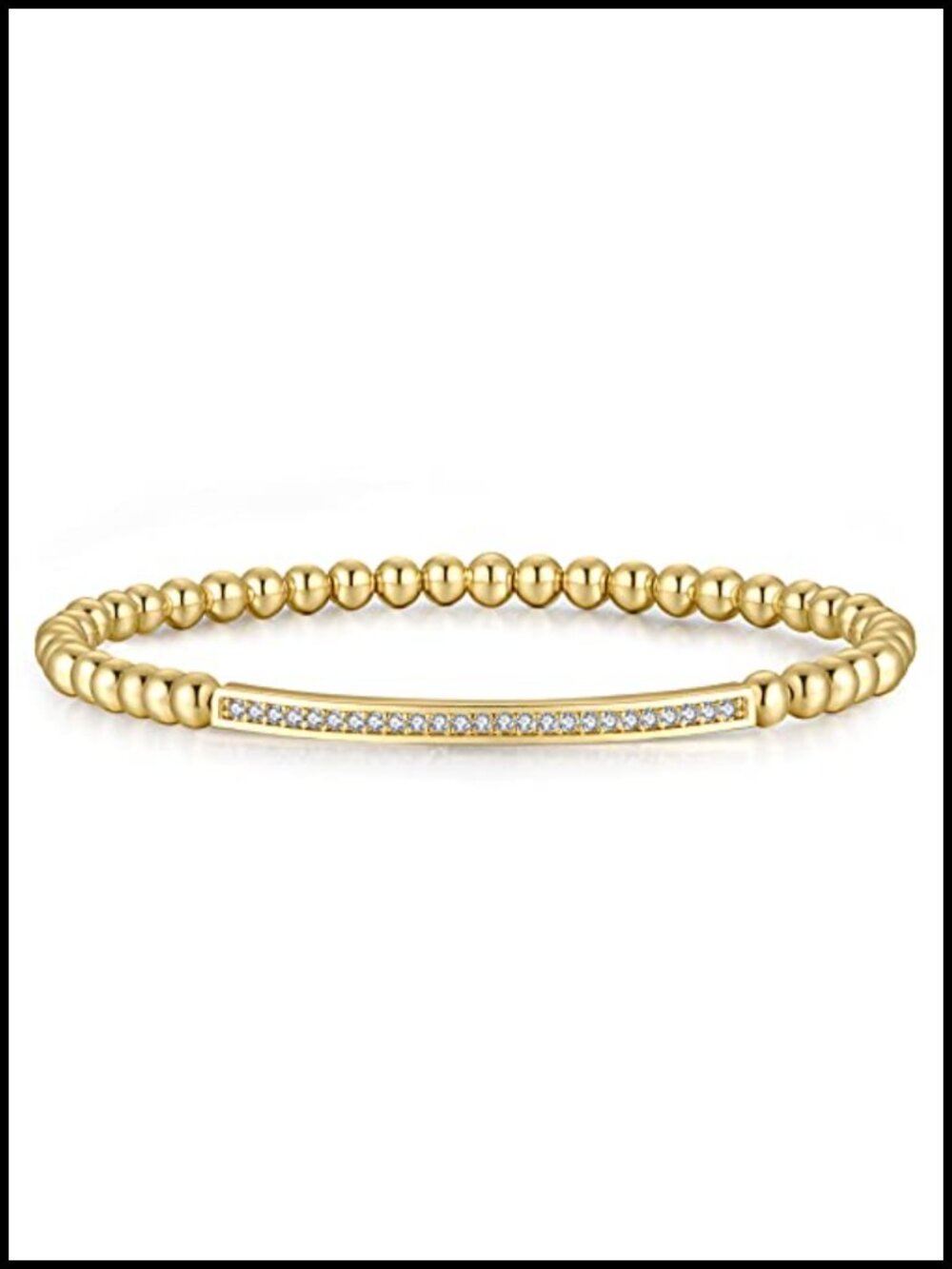 Dainty 18K Gold Plated CZ Beaded Stretch Bracelet for Women